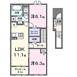 キーウエスト K 2LDKの間取図画像