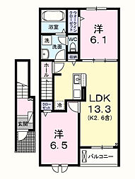 プティ ボヌール 2LDKの間取図画像