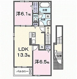 フローラル・カルムII A 2LDKの間取図画像