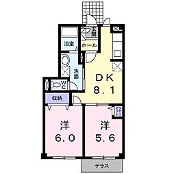ル・ファミーユB 2DKの間取図画像