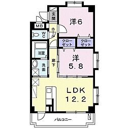 かりゆしうるま 2LDKの間取図画像