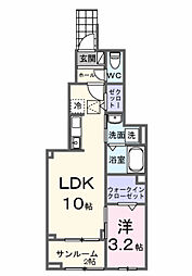 オークレアII 1LDKの間取図画像