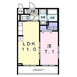 クレタ大山金井町 1LDKの間取図画像