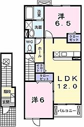 プラシードB 2LDKの間取図画像
