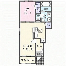 セレーノ・デル・ソーレI 1LDKの間取図画像