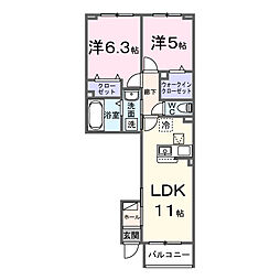 バルパレー坪井 2LDKの間取図画像