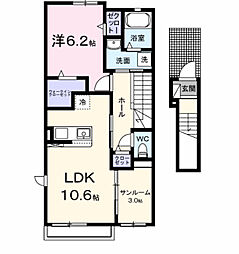 愛島台2丁目アパートI 1LDKの間取図画像