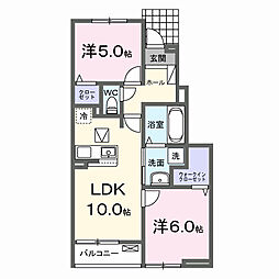 原町区青葉町1丁目アパートI 2LDKの間取図画像