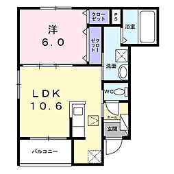 リュッケテラスとねやま 1LDKの間取図画像