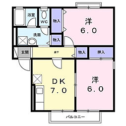 ガーデンシティー桜町G 2DKの間取図画像