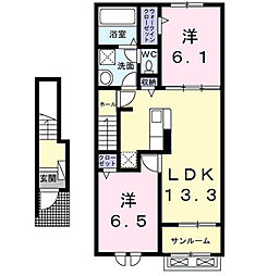 クレールE 2LDKの間取図画像