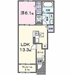 クレール嬉野II 1LDKの間取図画像