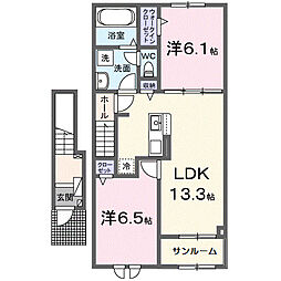 クレール嬉野II 2LDKの間取図画像