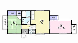 ハイツ野崎B 2DKの間取図画像