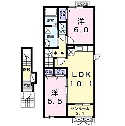オーメリーバンチュ 2LDKの間取図画像