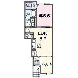 藤光町1丁目アパート II 1LDKの間取図画像