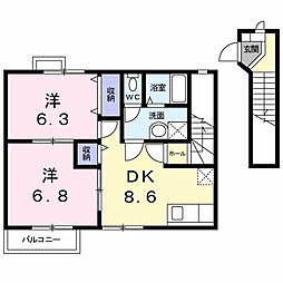ドゥープランタンA 2DKの間取図画像