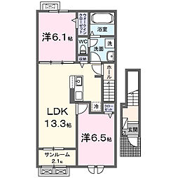 テラス西七日町 2LDKの間取図画像