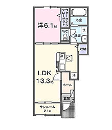 本三里塚アパートB 1LDKの間取図画像