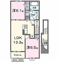 本三里塚アパートB 2LDKの間取図画像