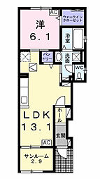 シャレー11 I 1LDKの間取図画像