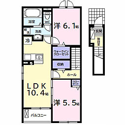 (仮)三直アパート2 2LDKの間取図画像
