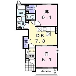 リブラリバーサイド2 2DKの間取図画像
