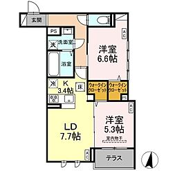 Casa Bianca上杉 2LDKの間取図画像
