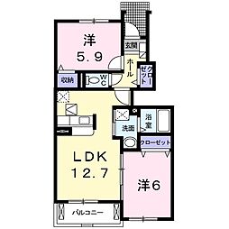 グランディスB 2LDKの間取図画像