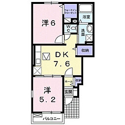 ルヴェーデュソレイユ1 2DKの間取図画像