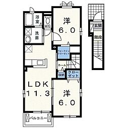 リバーサイドハウスA 2LDKの間取図画像