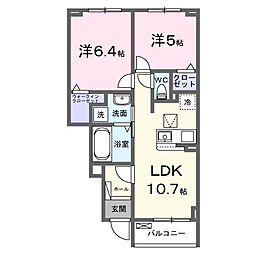 グローヴ宮司 B 2LDKの間取図画像