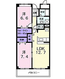 シャン・ド・フルールA 2LDKの間取図画像