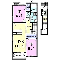 プレドゥフルーヴ 2LDKの間取図画像