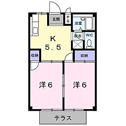 シティハイツゆたかA棟 2Kの間取図画像