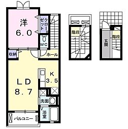 シャングリラ河原 1LDKの間取図画像