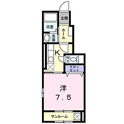 ヴィラージュメルヴェーユ2 1Kの間取図画像