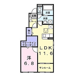 エルミス 1LDKの間取図画像