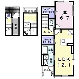 モンプリエールB 1LDKの間取図画像