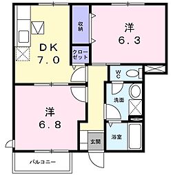 ファイン・セレーB 2DKの間取図画像
