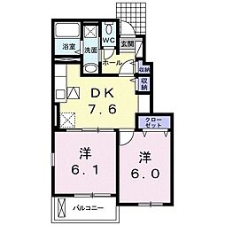 アルバータ島田 2DKの間取図画像