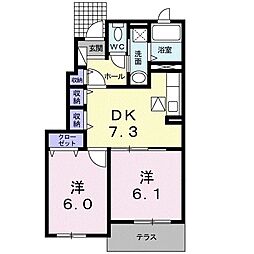 カーサフェリーチェ 2DKの間取図画像