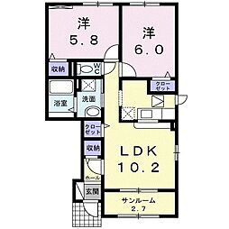 ニューシティ下堀2 2LDKの間取図画像