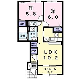 コーポロコモーションM棟 2LDKの間取図画像