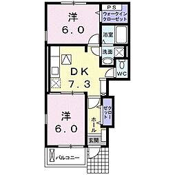 ホクレアヴィレッジ3 2DKの間取図画像