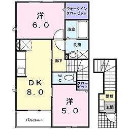 グリーンウィローB 2DKの間取図画像