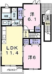 ソレイユレヴァーB 2LDKの間取図画像