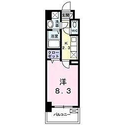 エヴァーグリーンQ 1Kの間取図画像