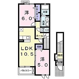 ジュネスフラン 2LDKの間取図画像