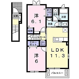 シャン・ド・フルールB 2LDKの間取図画像